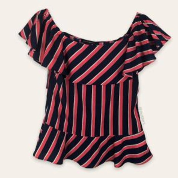 Preloved Banana Republic Navy and Red Striped Blouse - Picture 2 of 5
